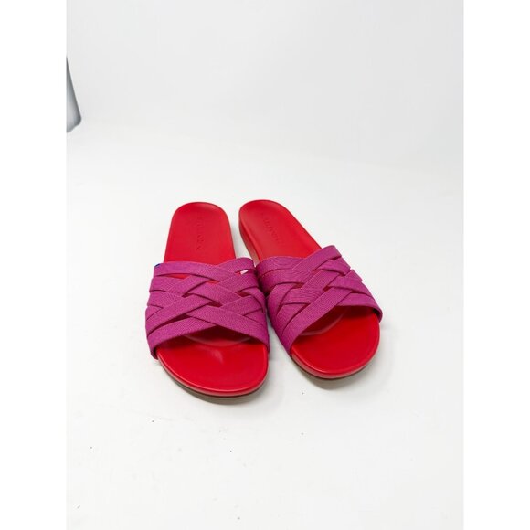 Rothy’s The Slide In Cherry Red Pink Criss Cross Knit Strap Sandals Size 8.5 - Picture 8 of 8